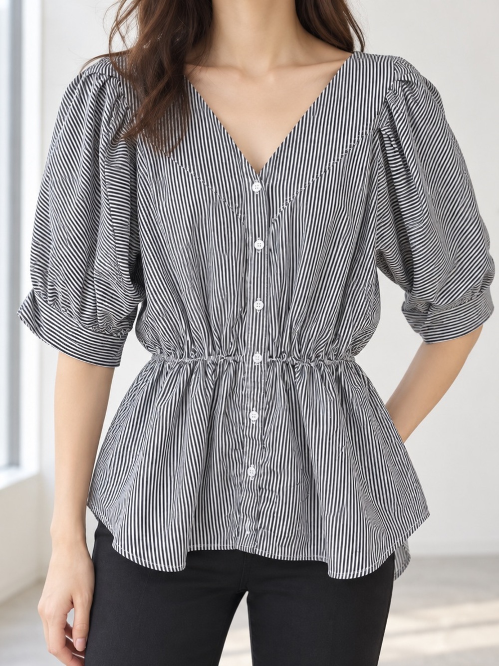 Snidel Black and White Striped Top O/S